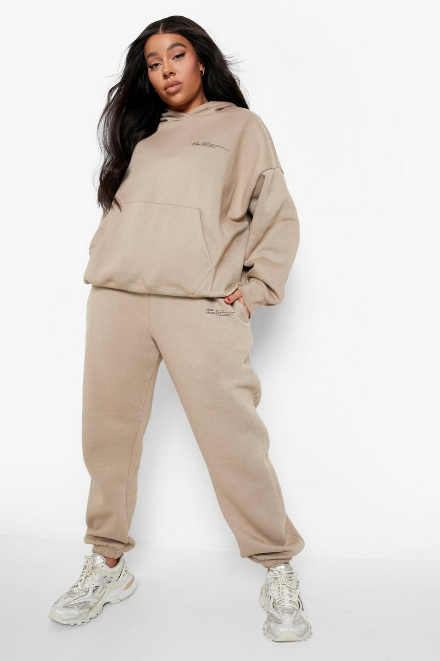 Taupe Plus Official Text Hooded Tracksuit image number 1