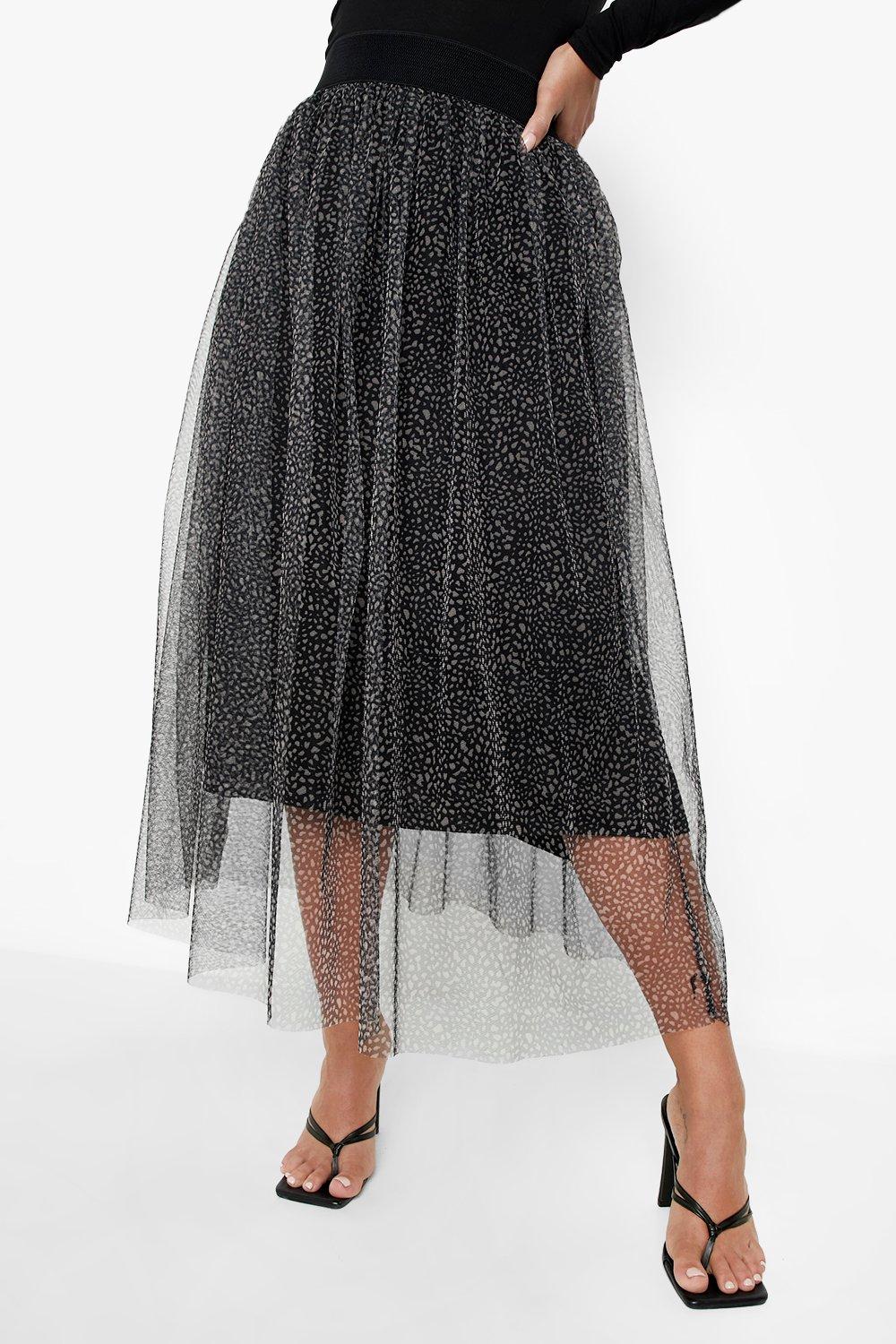 Boohoo tulle midi skirt in black hotsell