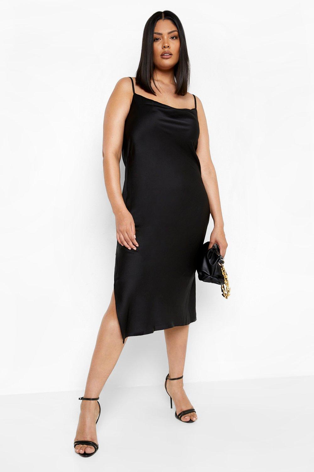 Plus Satin Cowl Neck Midi Slip Dress