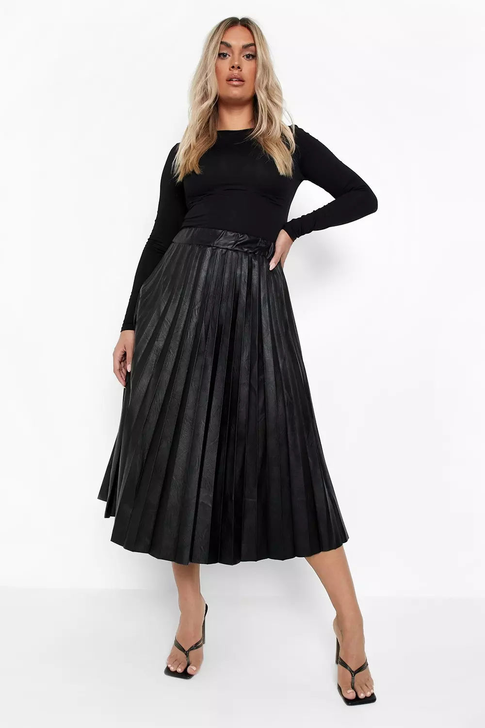 Black pleated shop midi skirt xxl