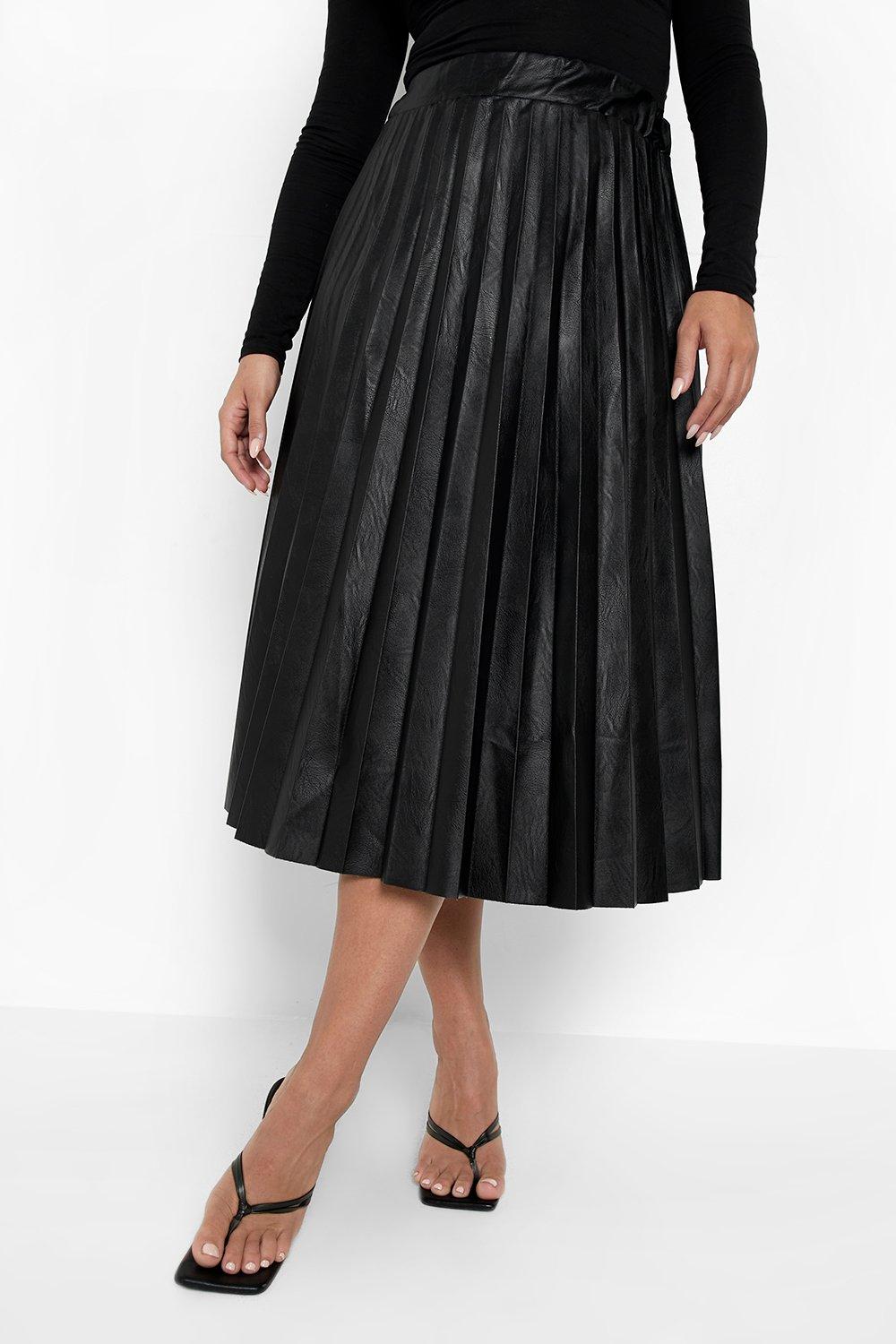 Black pleated midi outlet skirt boohoo