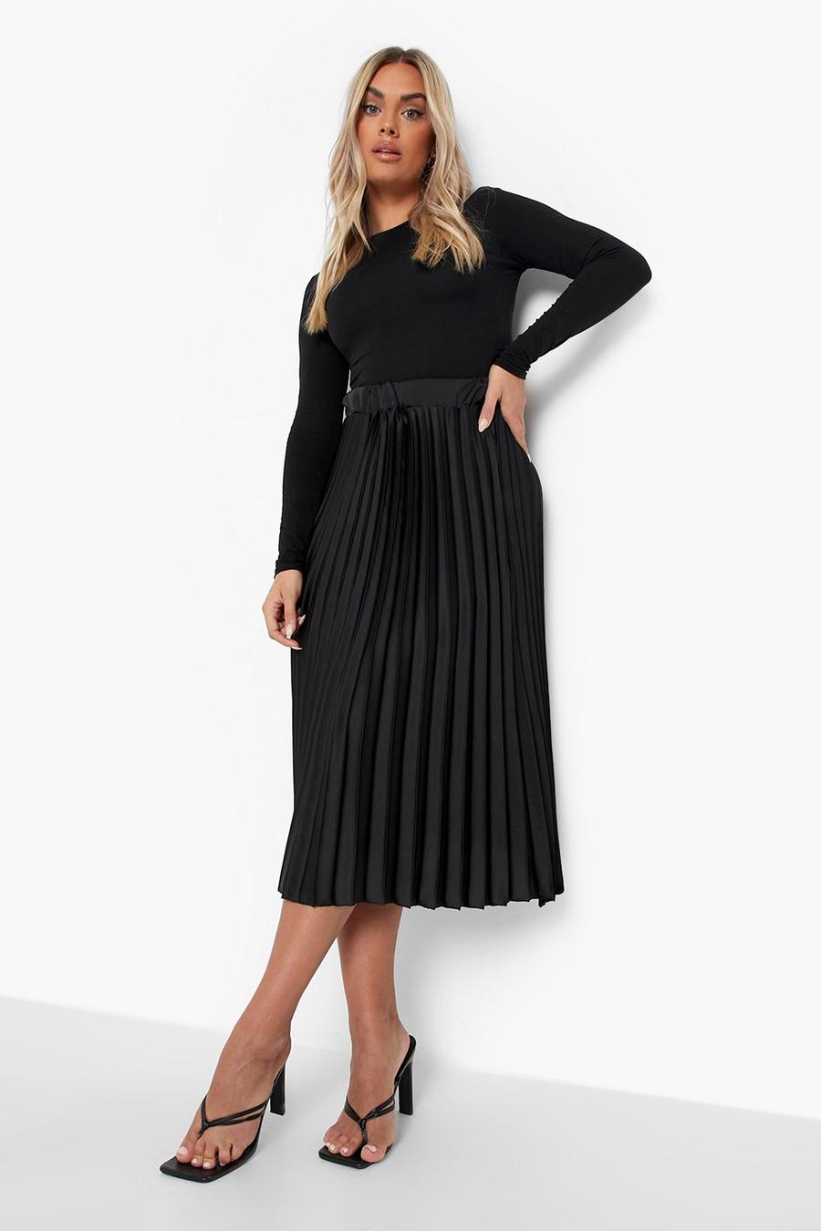 Black Plus Satin Pleated Midi Skirt image number 1