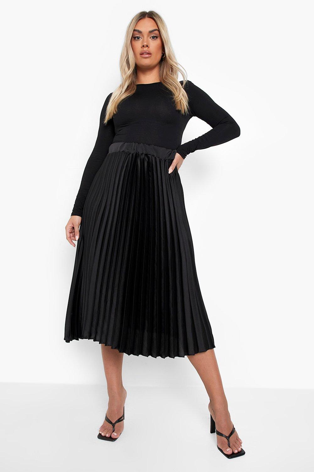 Black pleated midi skirt boohoo best sale