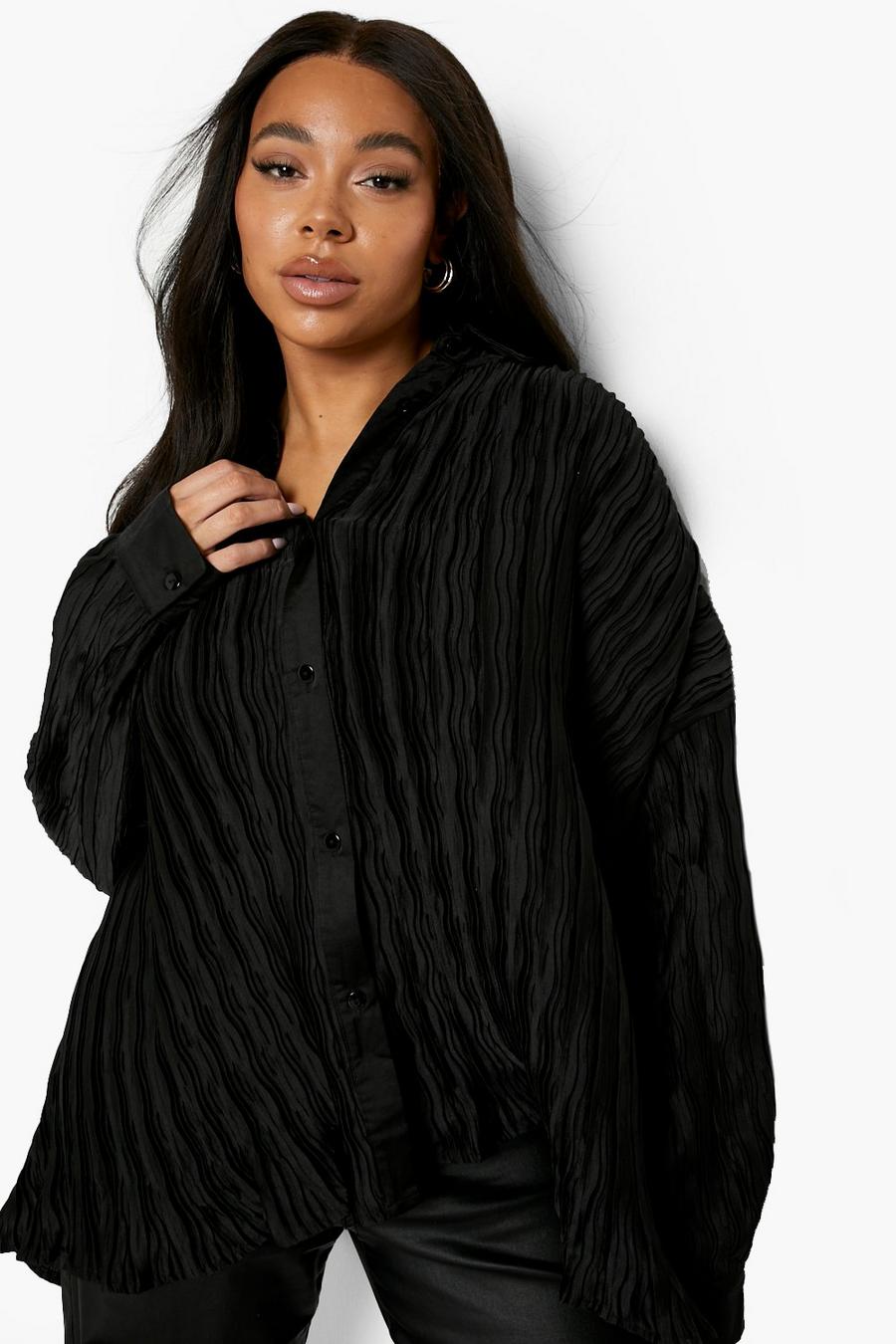 Black Plus Textured Plisse Oversized Shirt image number 1