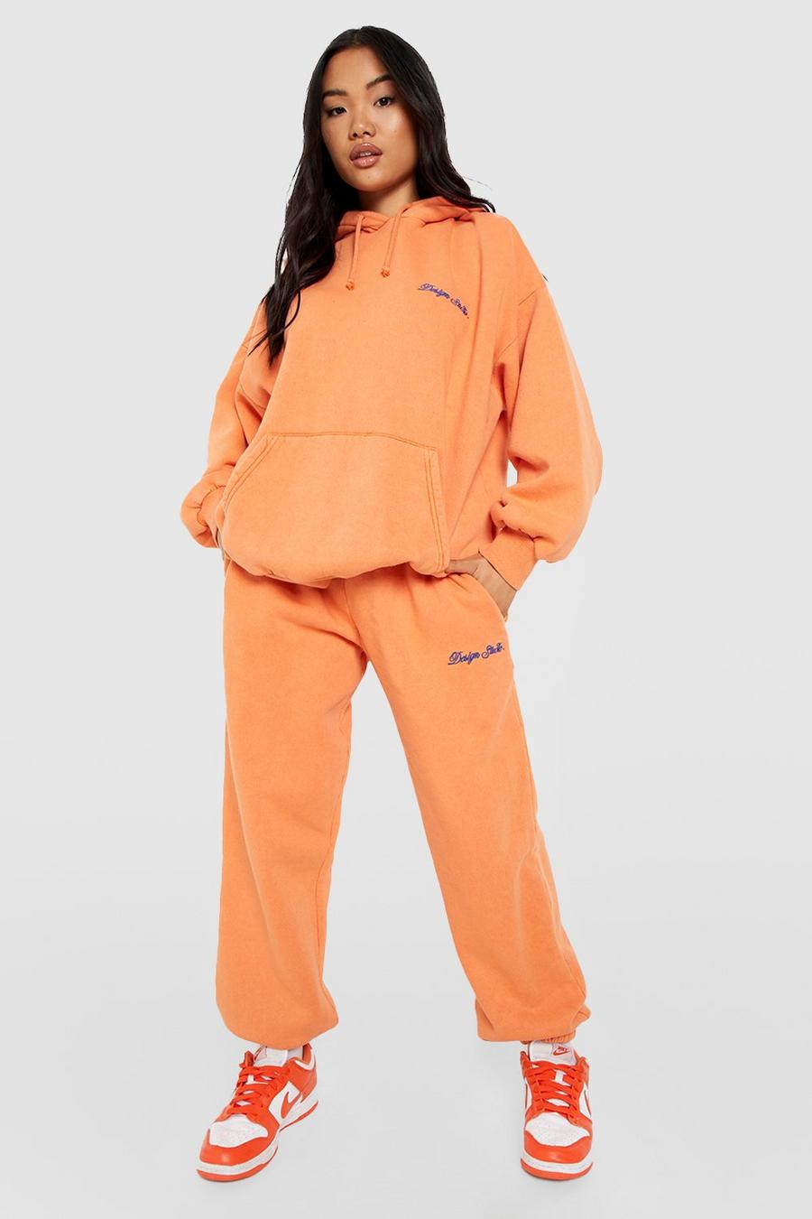 Petite Oversize Hoodie-Trainingsanzug mit Acid-Waschung, Orange image number 1