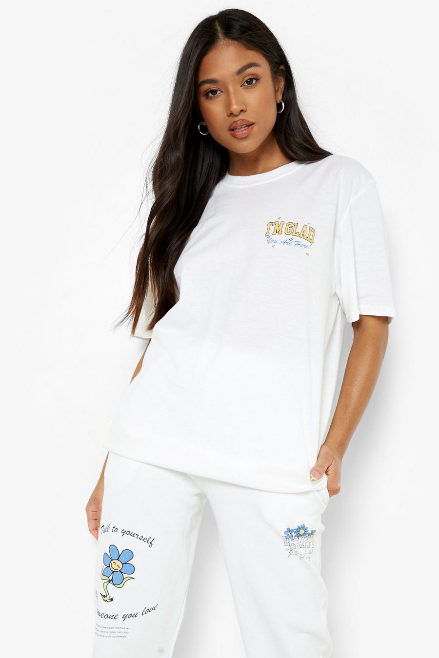 Petite Oversize Trainingsanzug mit bedrucktem T-Shirt, Ecru blanc