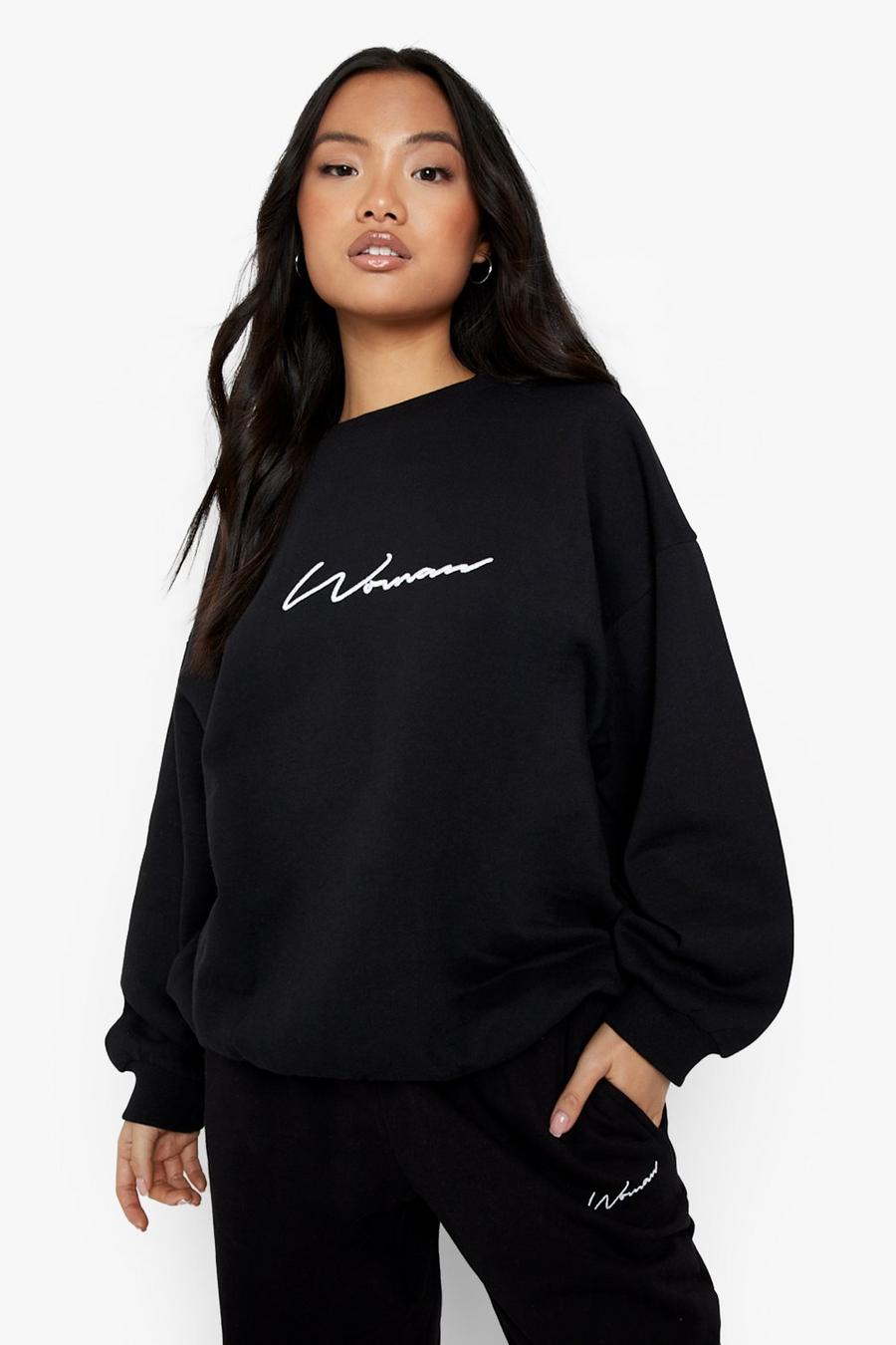 Petite Oversize Sweatshirt mit Woman-Print, Black image number 1