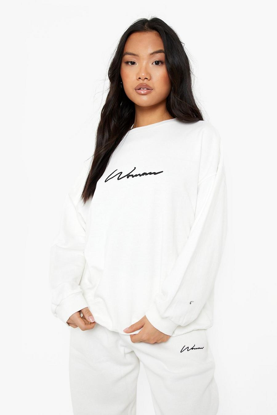 Petite Oversize Sweatshirt mit Woman-Print, Ecru blanc