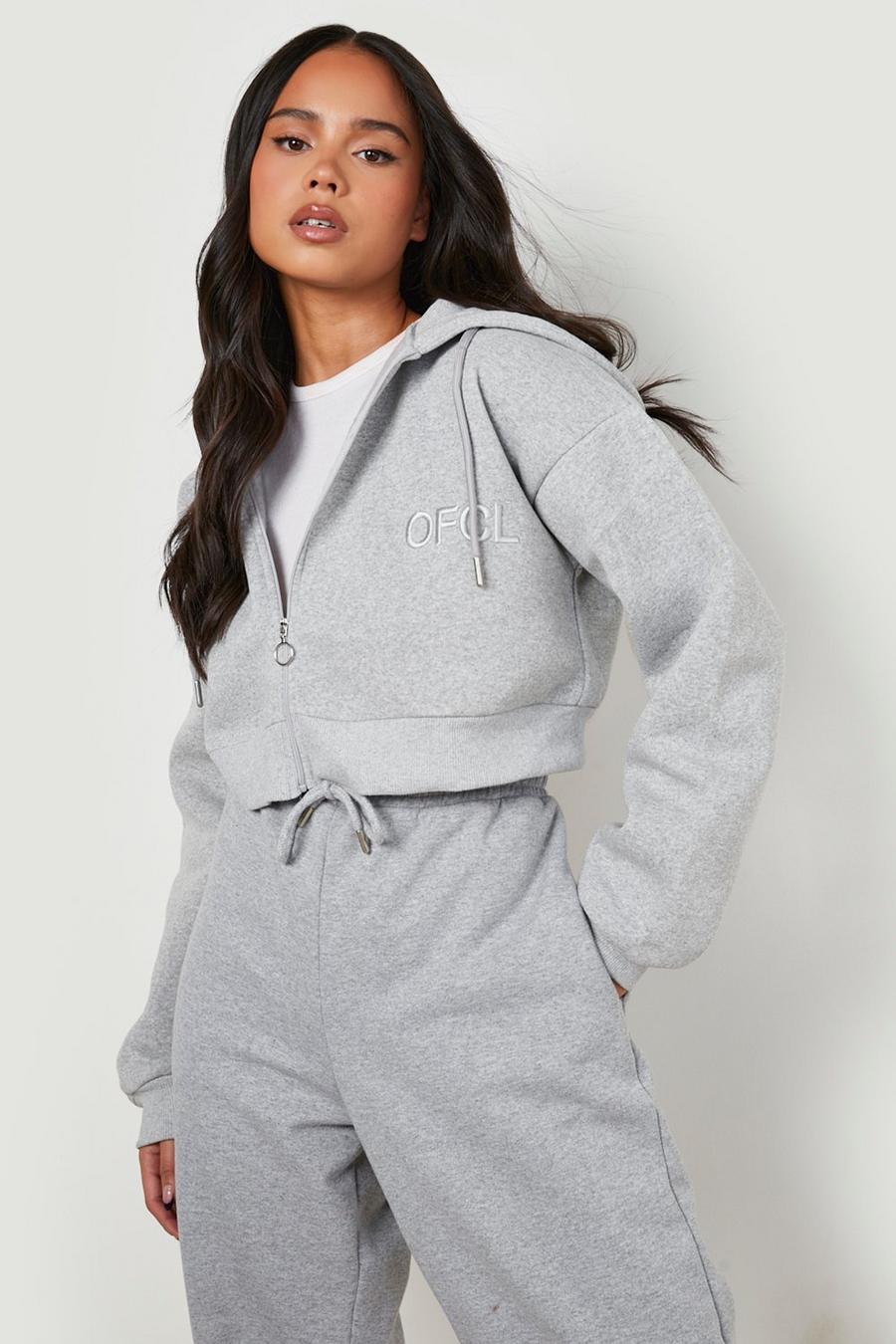 Grey marl grå Petite - Ofcl Kort hoodie med dragkedja image number 1