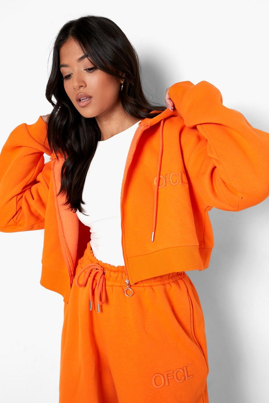 Orange Petite - Ofcl Kort hoodie med dragkedja