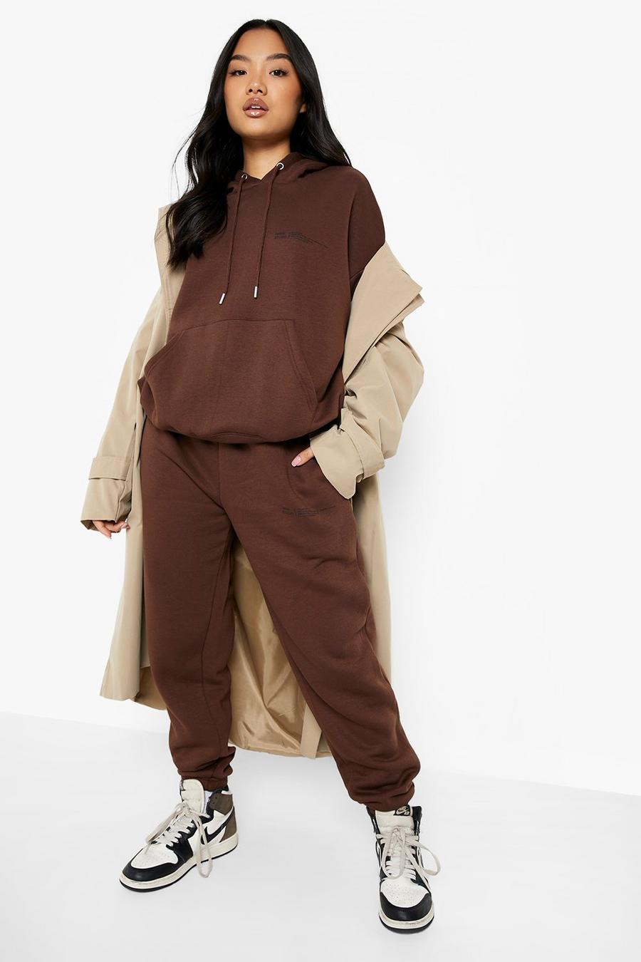 Petite Hoodie-Trainingsanzug mit Dsgn Studio-Print, Schokoladenbraun marron