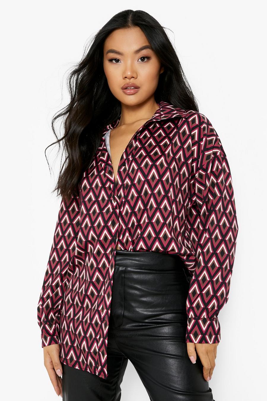 Pink Petite Oversized Geo Print Blouse image number 1