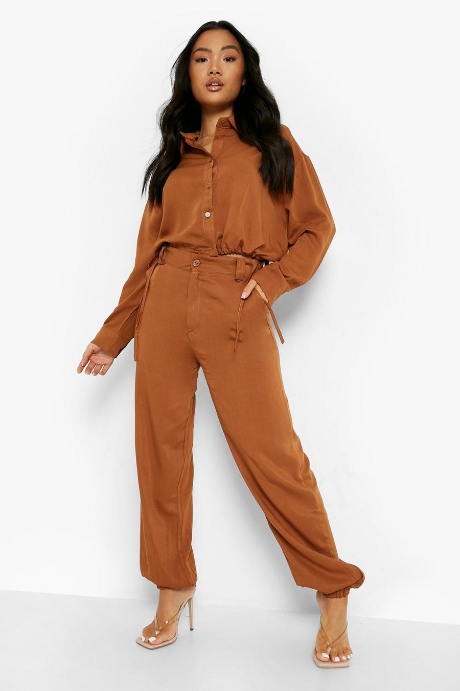 Camel Petite Linen Look Relaxed High Waist Joggers image number 1