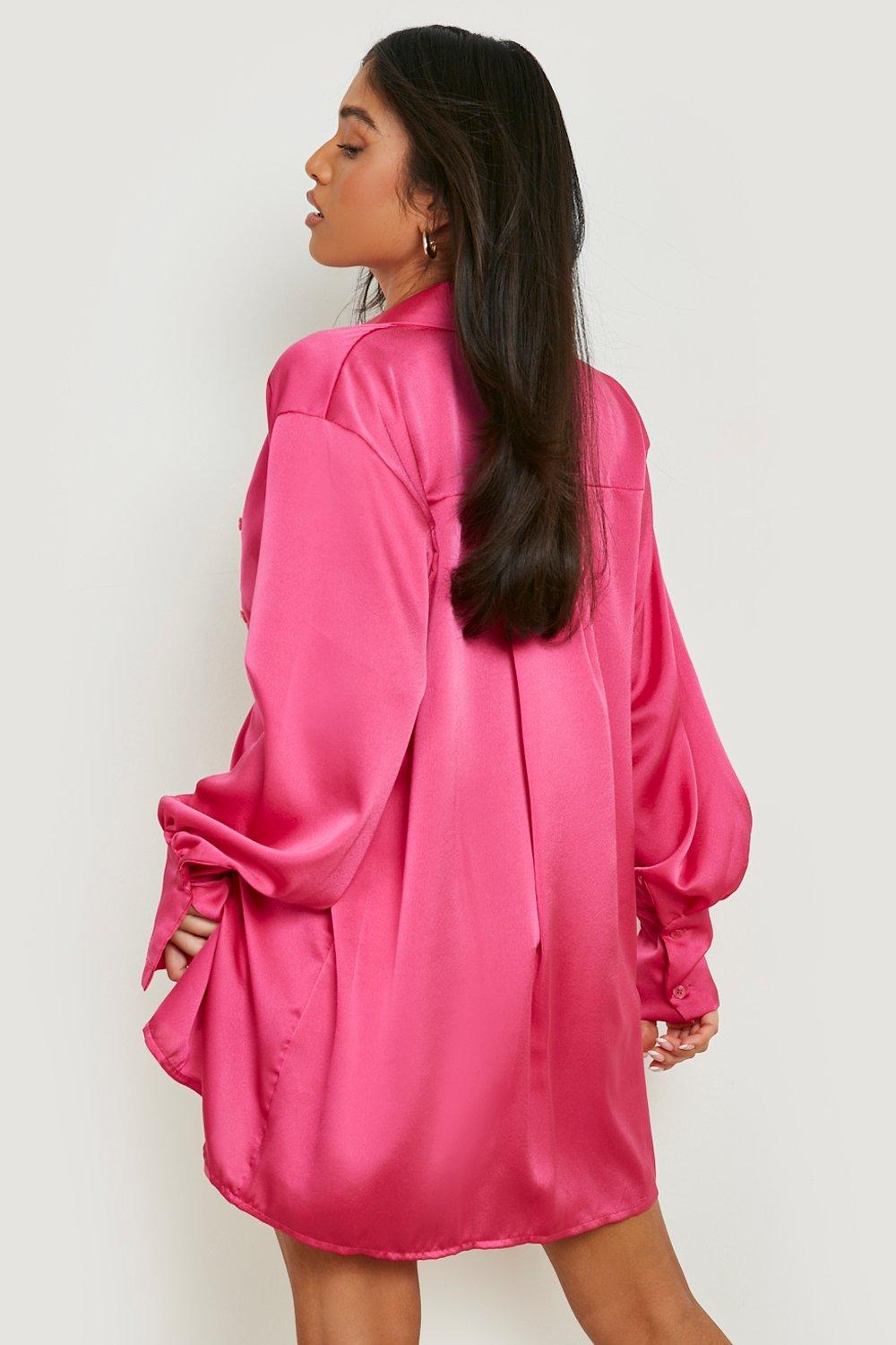 boohoo Women's Oversized Satin Shirt Dress