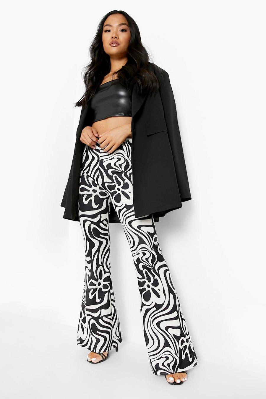 Black Petite Floral Abstract Flare Pants image number 1