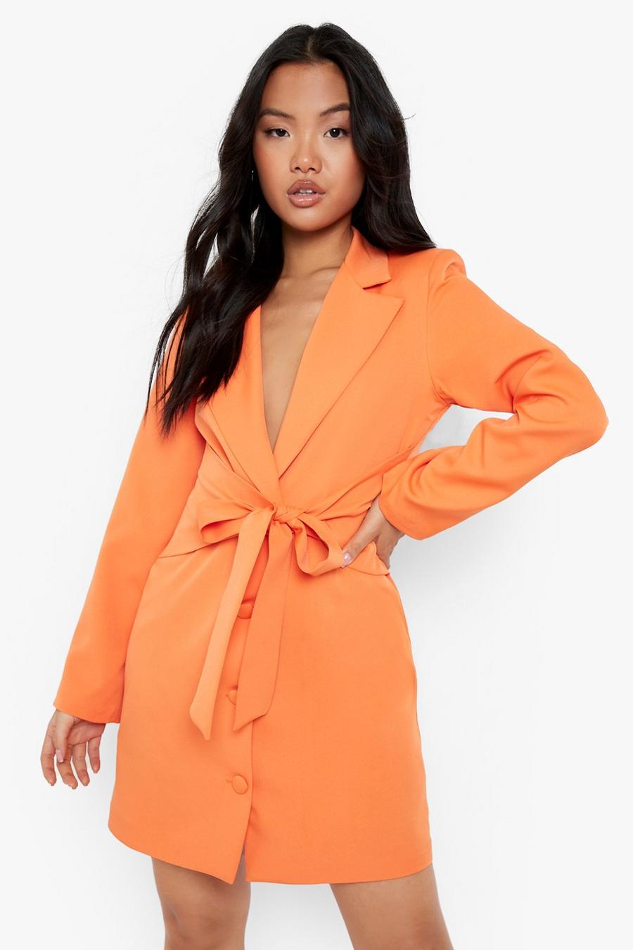 Orange Petite Tie Waist Button Detail Blazer Dress image number 1