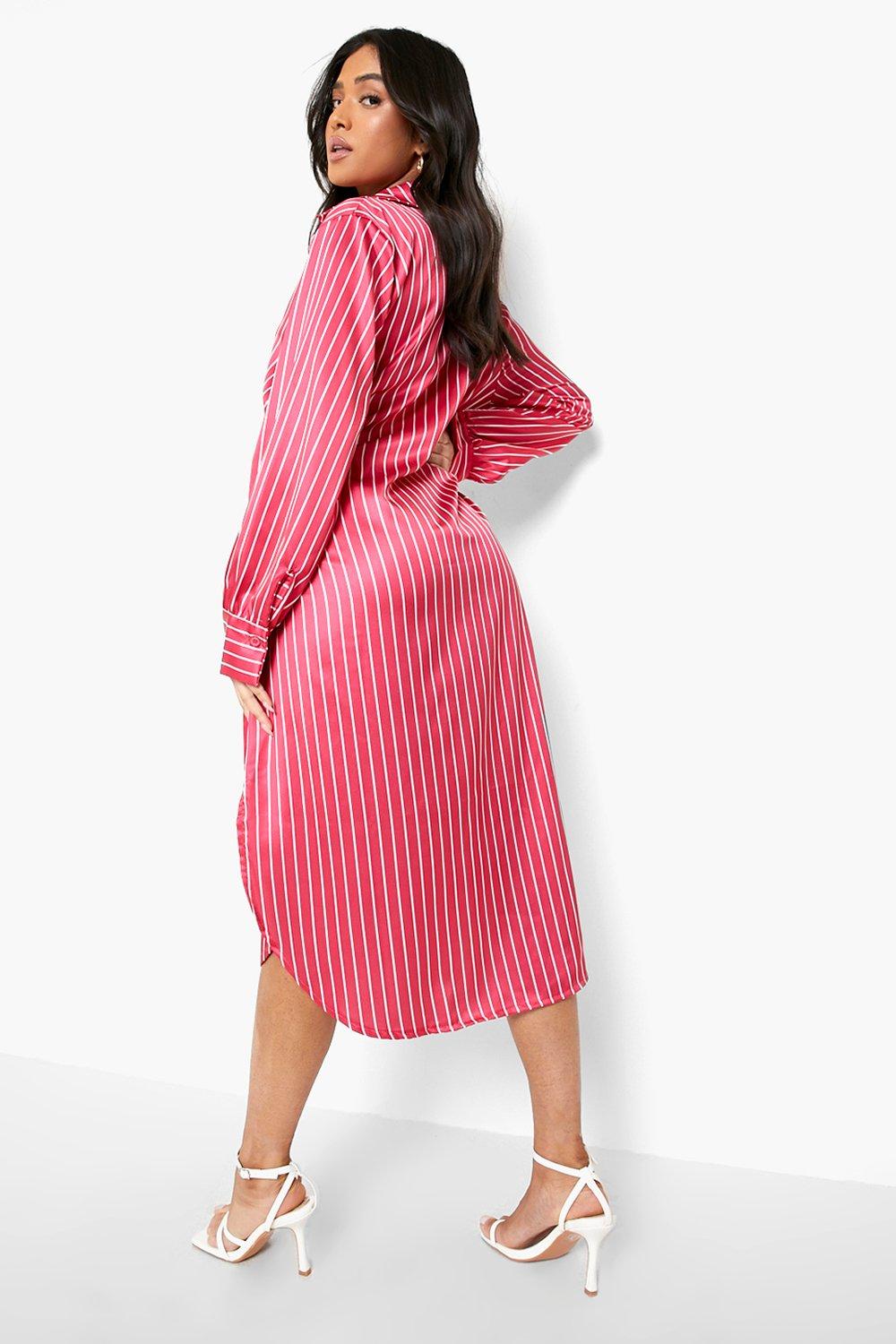 Petite Stripe Satin Wrap Midi Dress