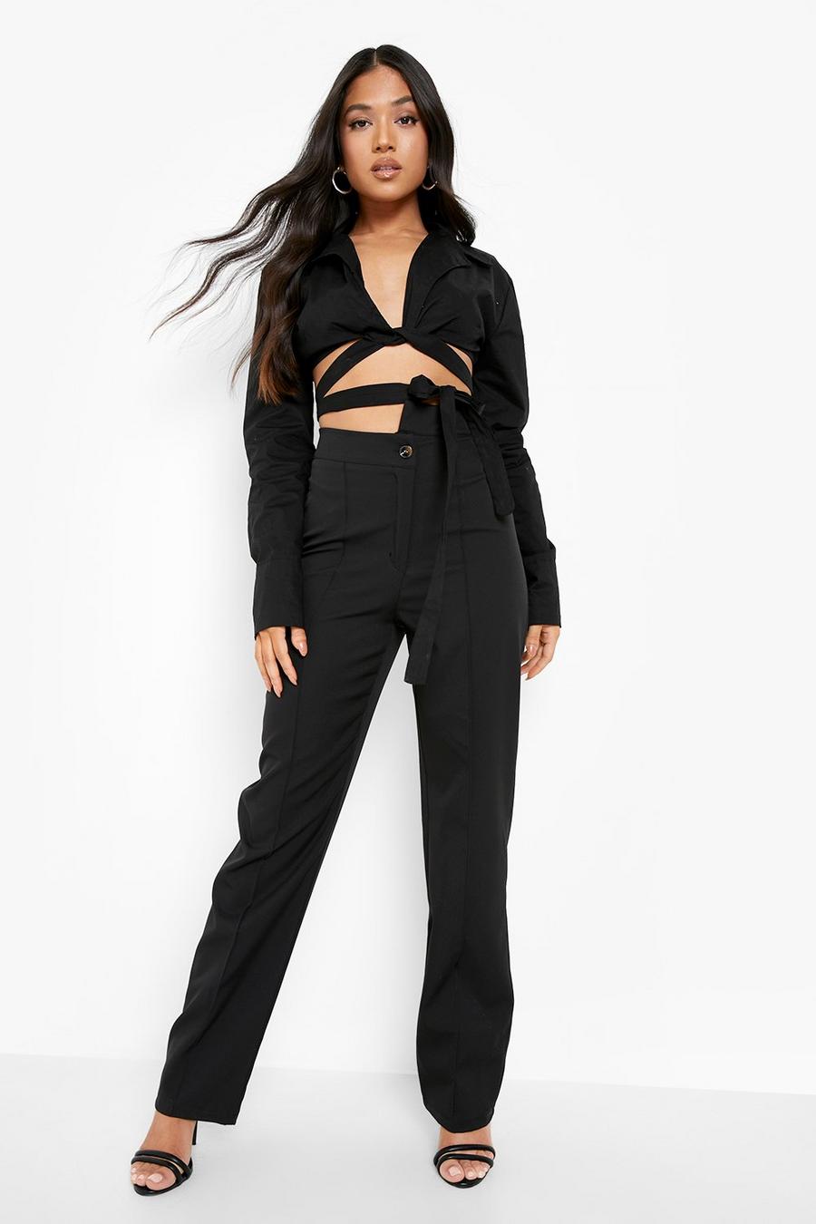 Black Petite Asymmetric Waistband Tailored Trouser image number 1