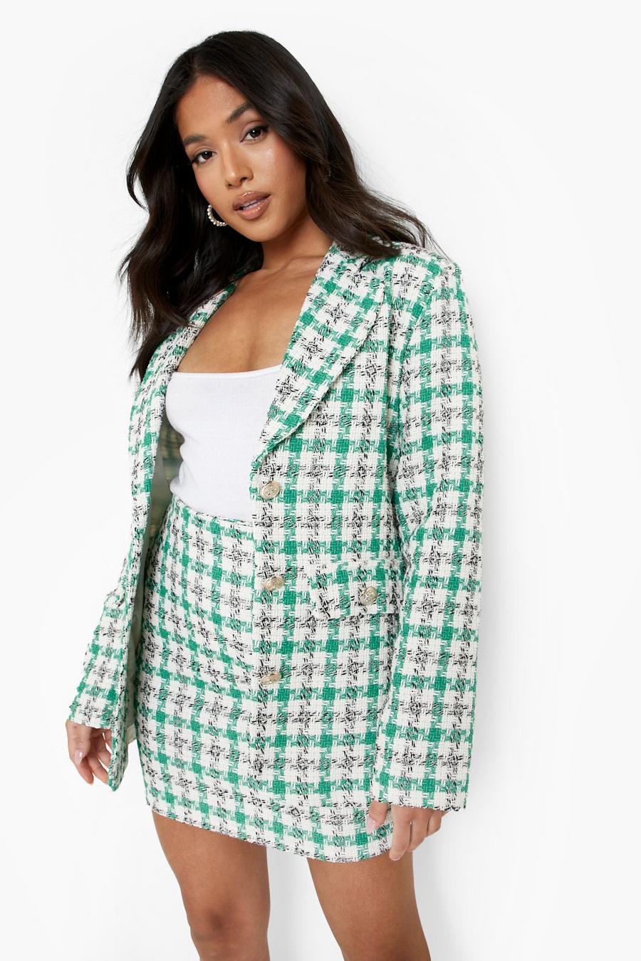 Green Petite Boucle Check Single Breasted Blazer image number 1