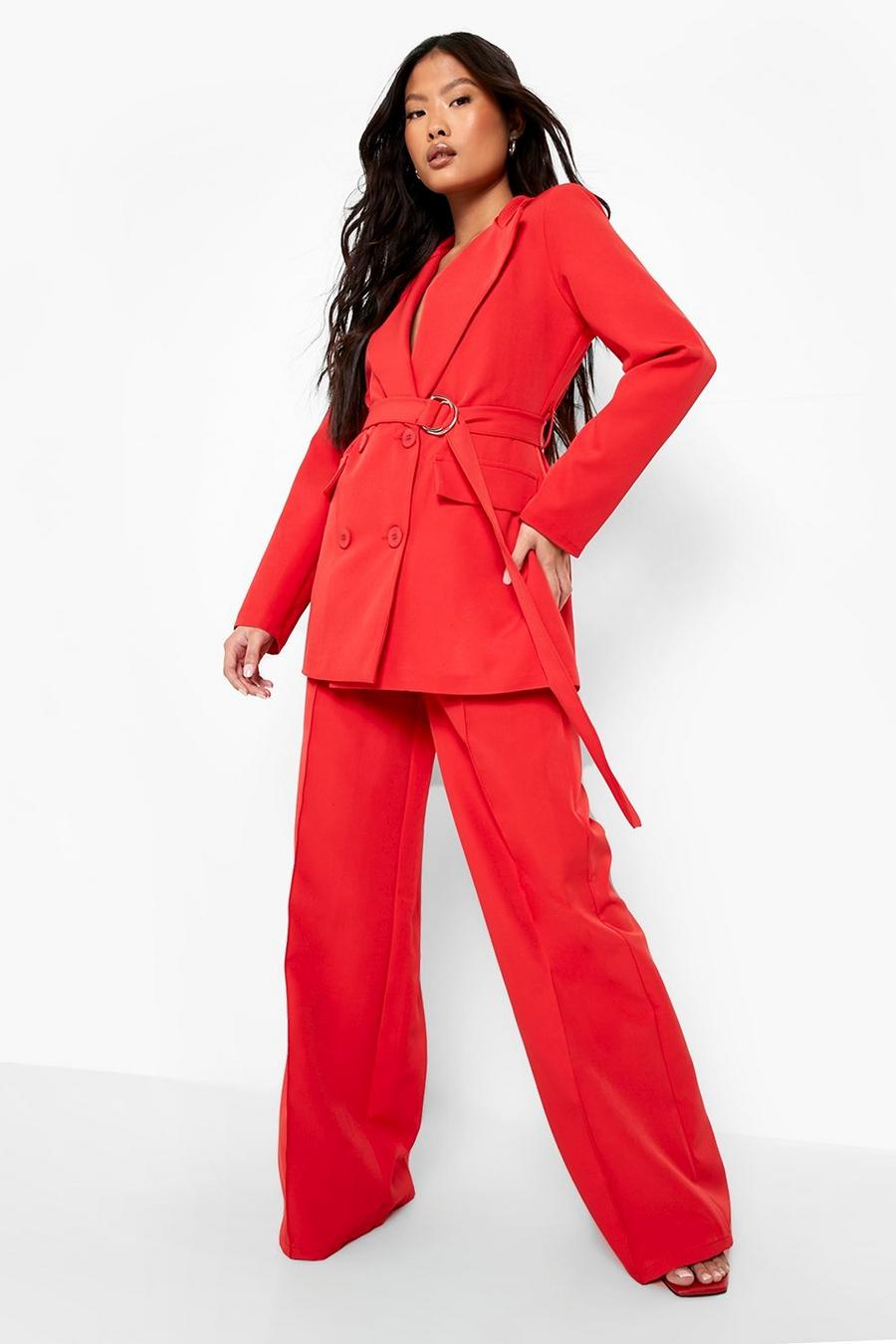 Red Petite Seam Detail Wide Leg Flare Trouser image number 1