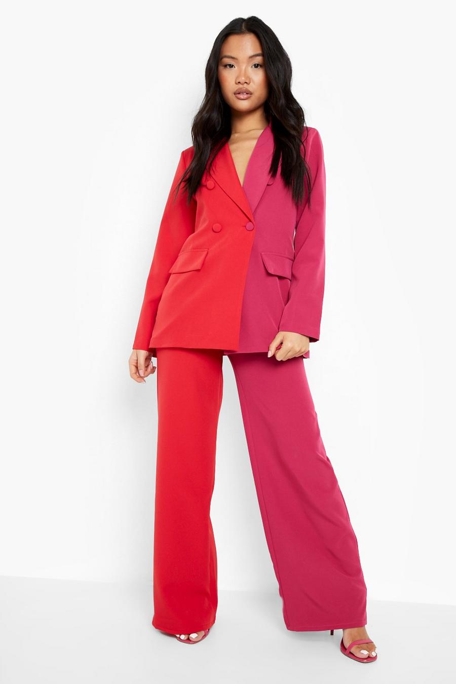 Red Petite Colorblock Spliced Pants image number 1