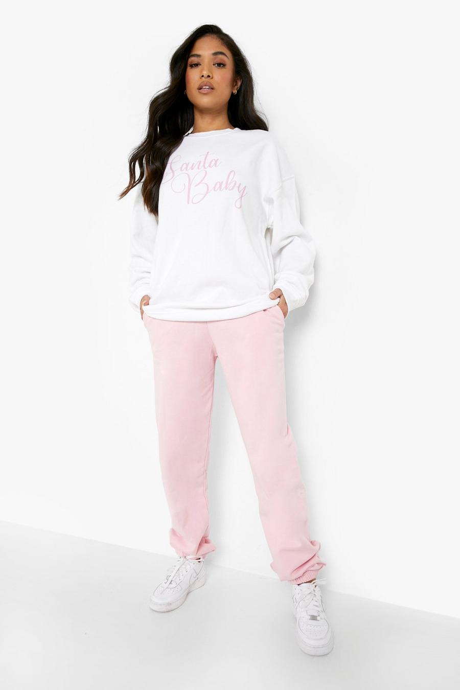 Petite Sweatshirt-Trainingsanzug mit Santa Baby Slogan, Baby pink