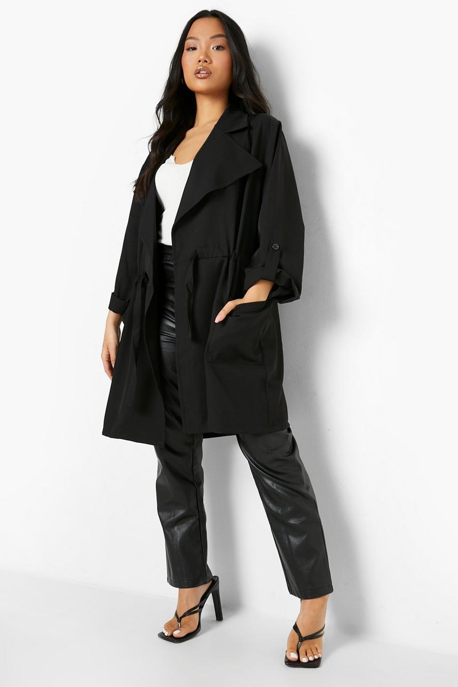 Black Petite Elasticated Waist Woven Trench Coat image number 1