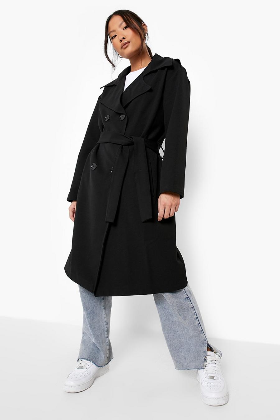 Black Petite Relaxed Mid Length Trench Coat image number 1