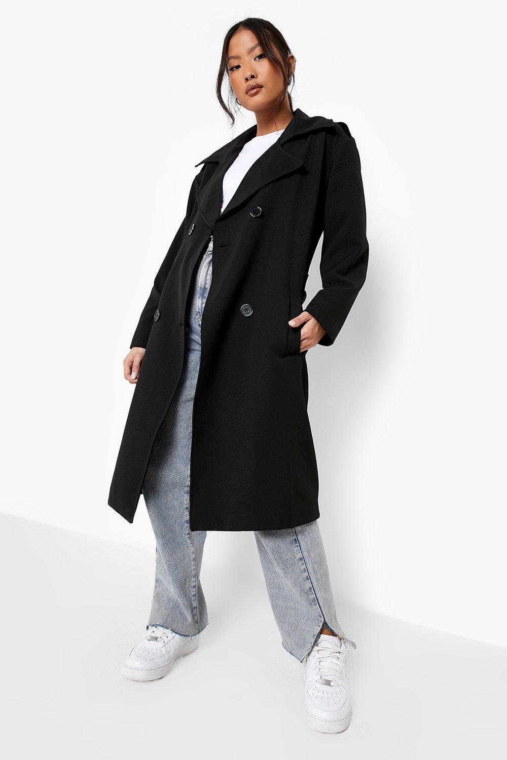 Black trench shop coat women's petite