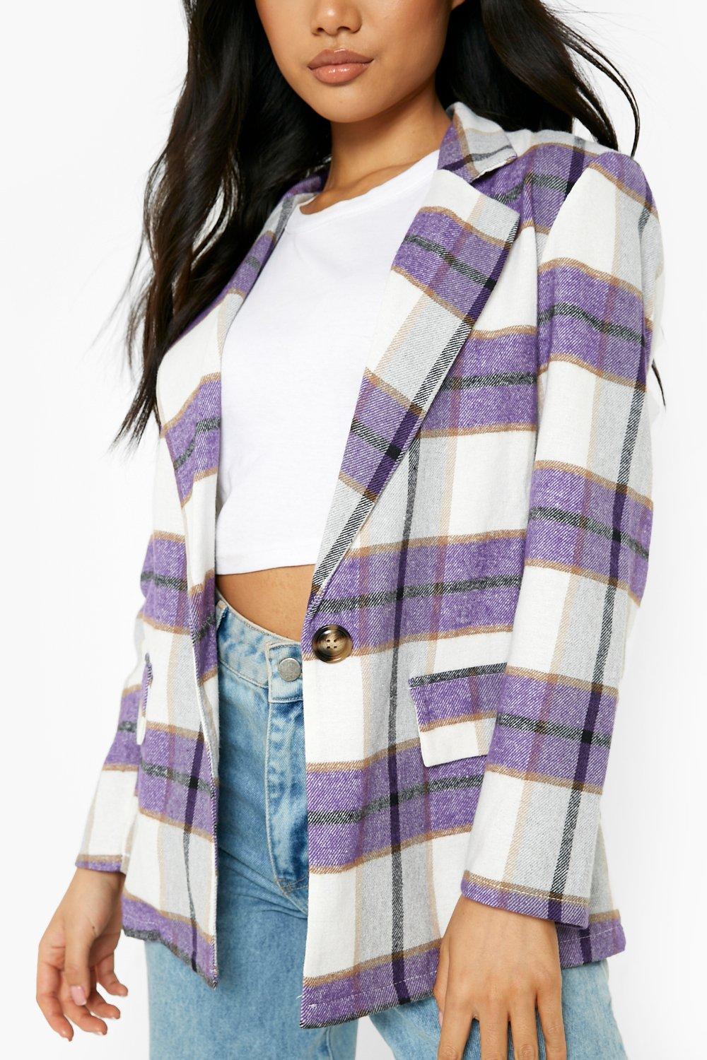 Wool check blazer womens sales