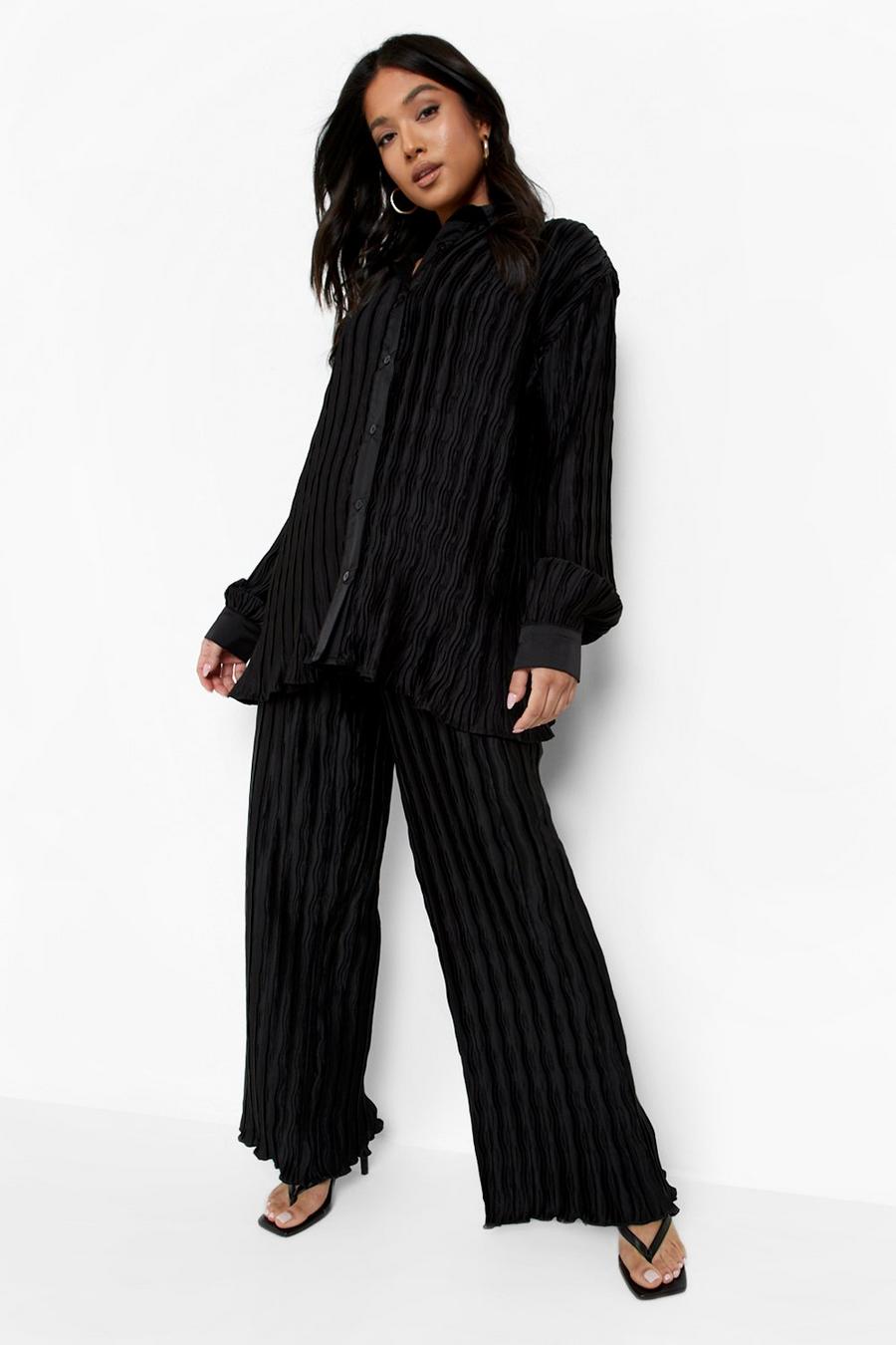שחור מכנסי פליסה בגזרה רחבה עם קפלים, פטיט image number 1