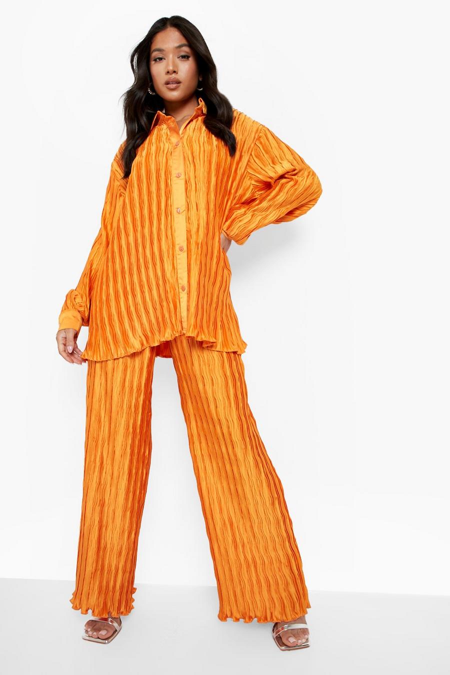 Petite - Pantalon large à détails plissés, Orange image number 1