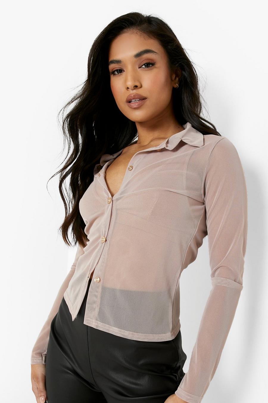 Stone Petite Mesh Buttoned Shirt image number 1