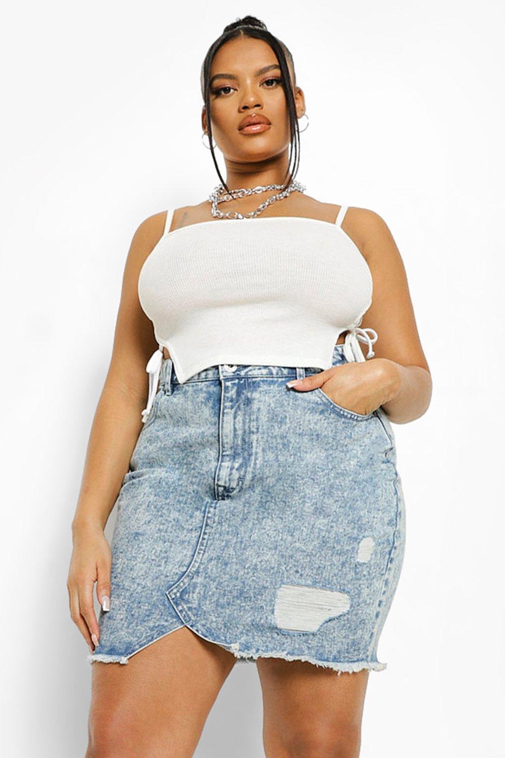 Plus size on sale distressed jean skirt