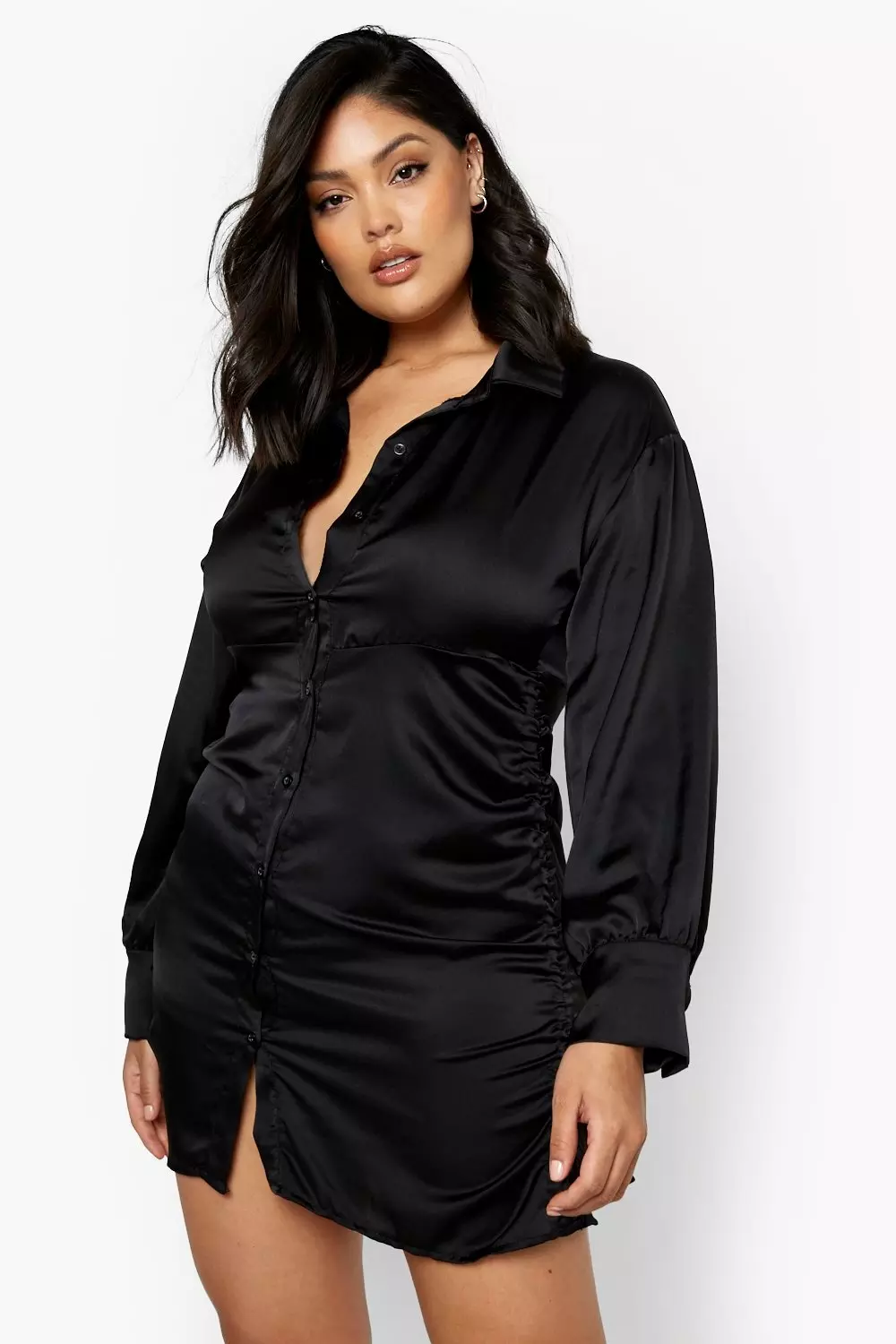 Silk shirt dress plus size on sale