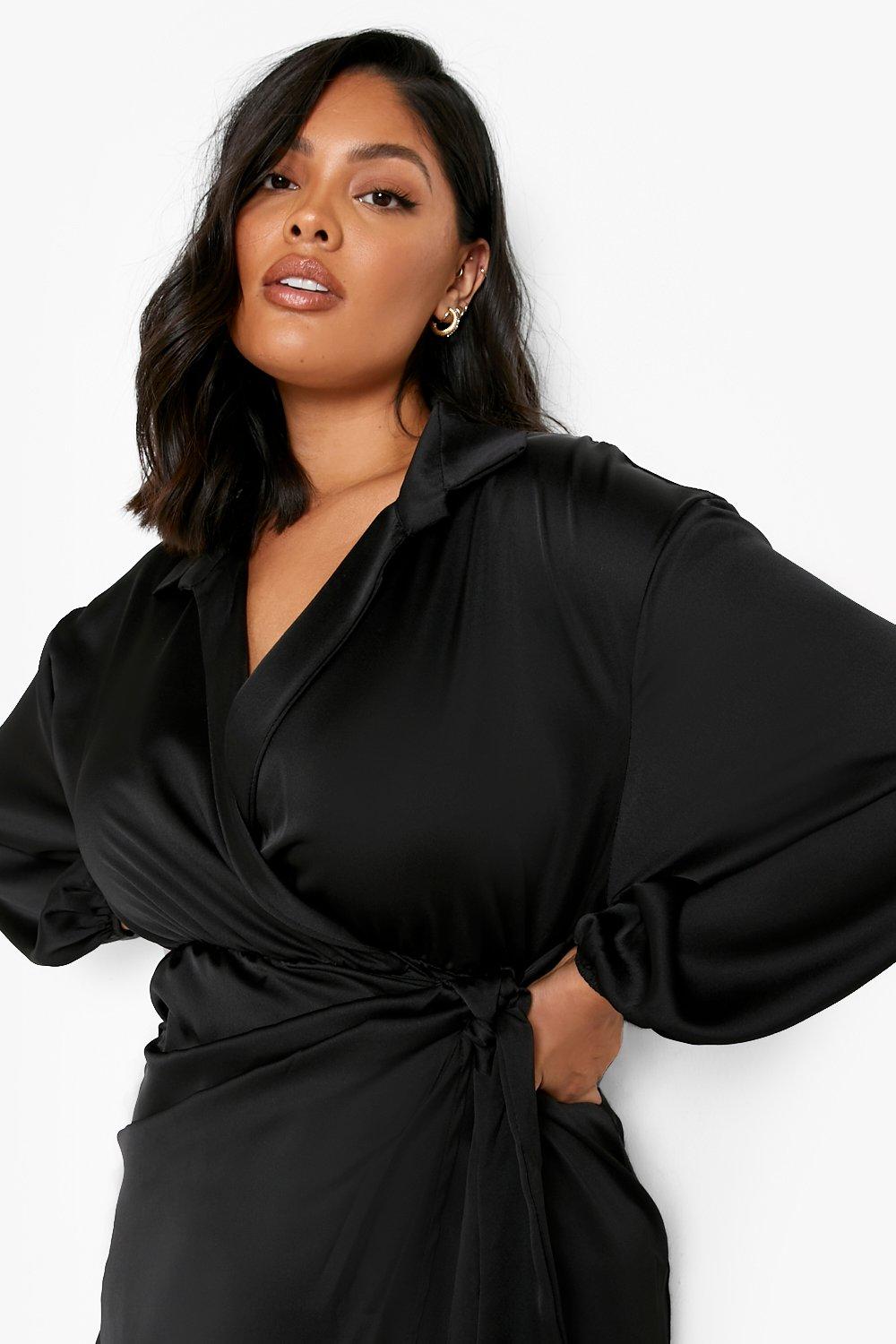 Satin shirt dress - Black - Ladies