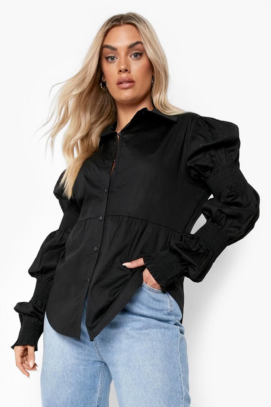Black Plus Cotton Ruched Sleeve Shirt image number 1