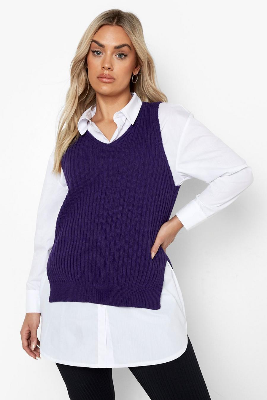 Grande taille - Pull sans manches en maille, Purple image number 1