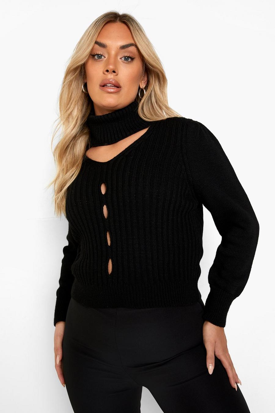 Black Plus Turtleneck Cut Out Choker Sweater