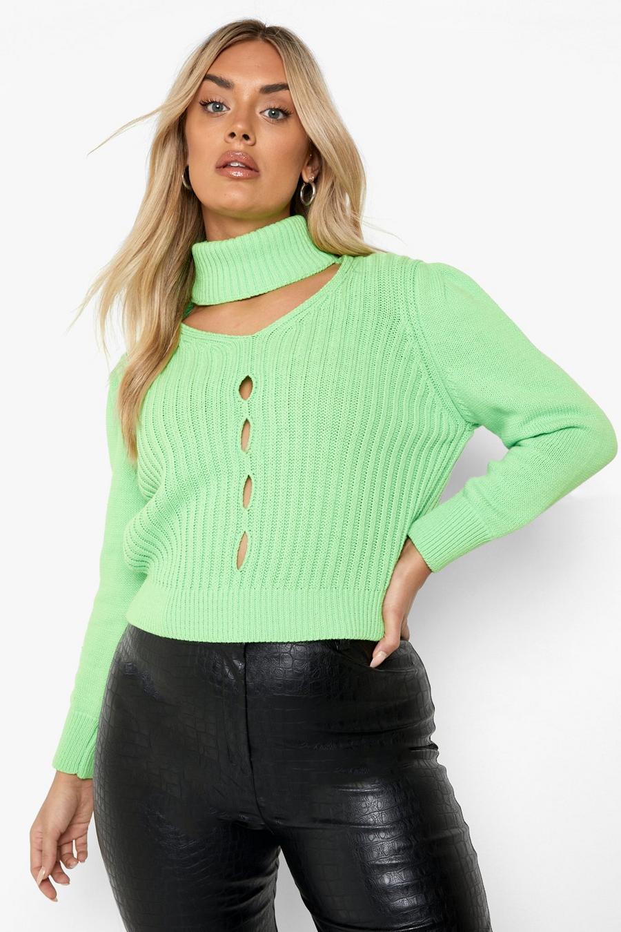 Lime Plus Roll Neck Cut Out Choker Jumper image number 1