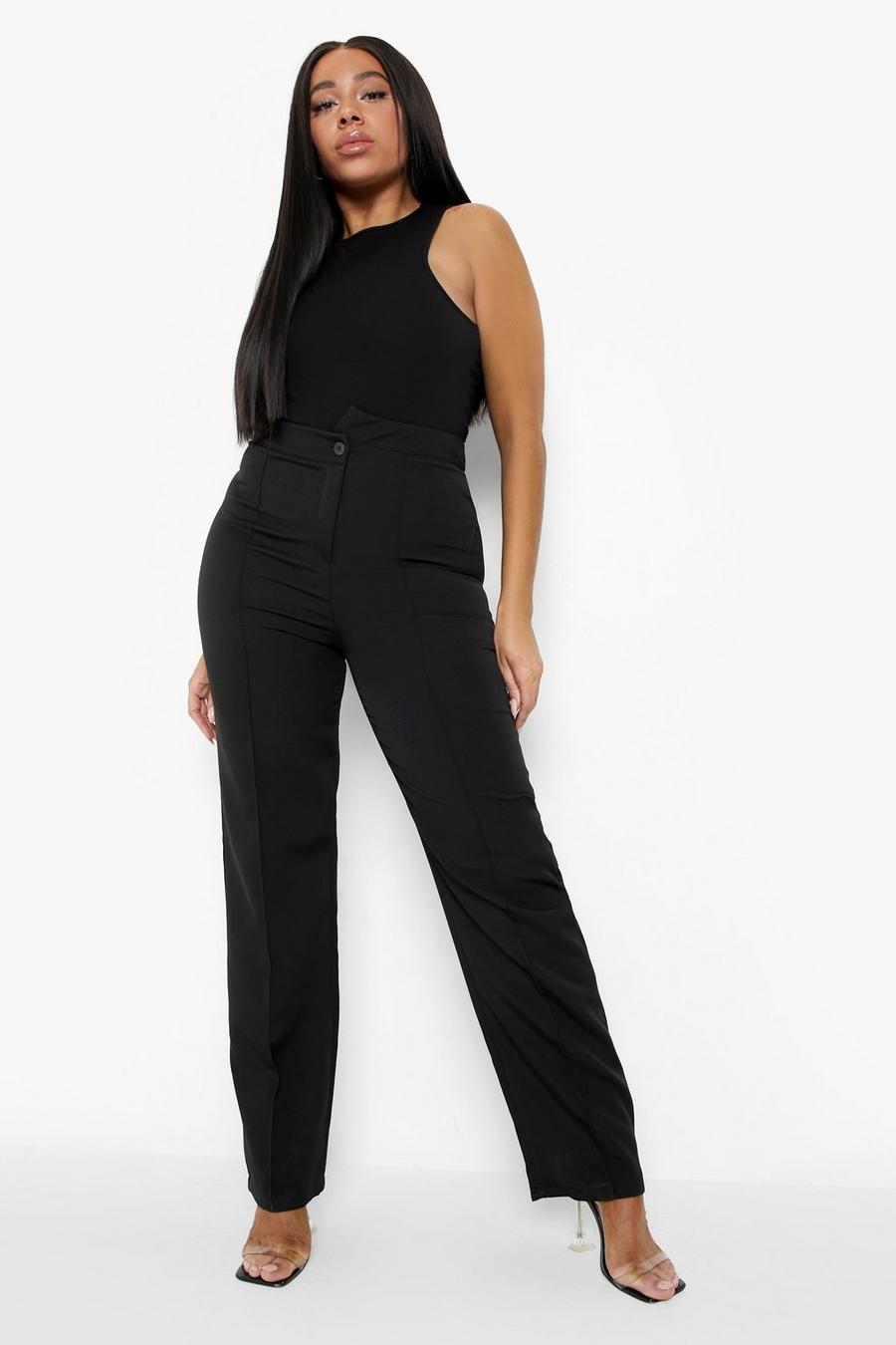 Black Plus Asymmetric Waistband Tailored Trousers image number 1