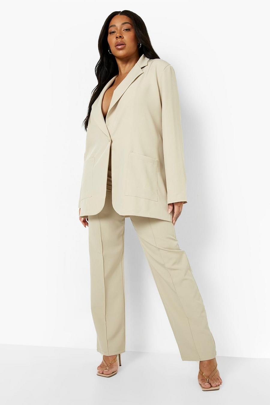 Stone beige Plus Asymmetric Waistband Tailored Trousers image number 1