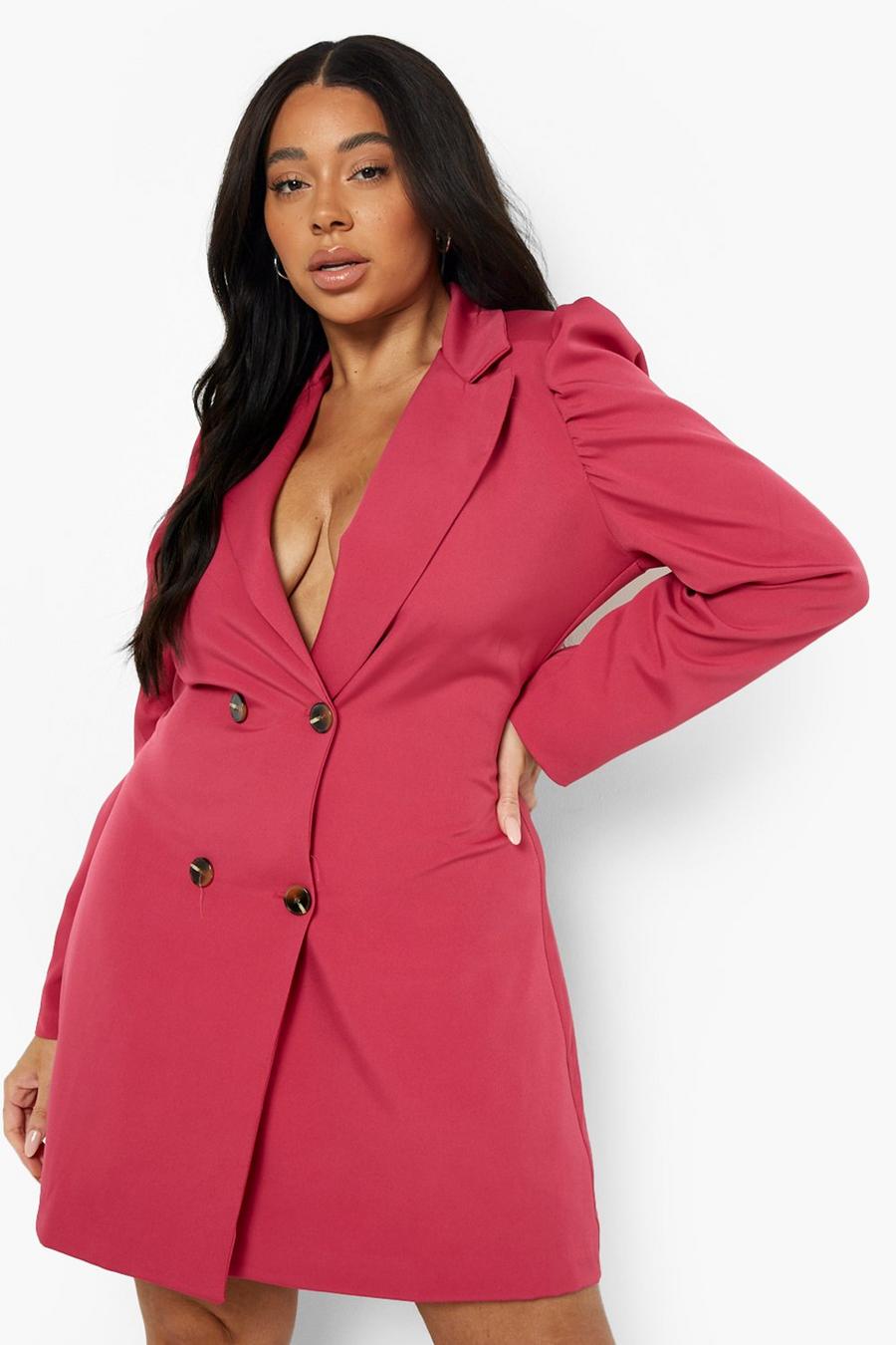 Hot pink Plus Puff Sleeve Blazer Dress
