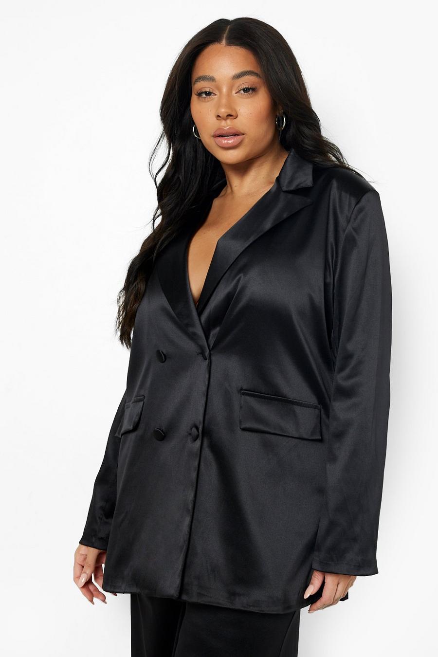 Black Plus Satin Double Breasted Blazer image number 1