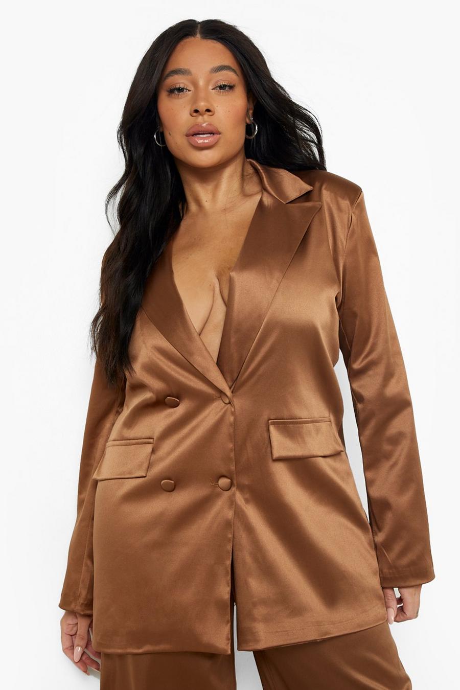 Chocolate Plus Satin Double Breasted Blazer image number 1