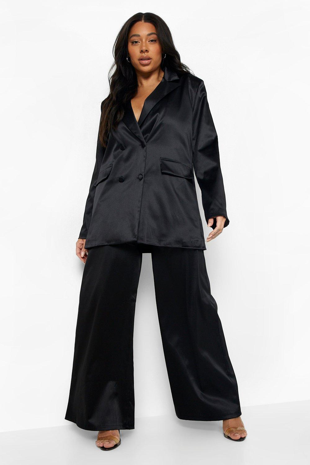 Plus Satin Wide Leg Suit Trousers