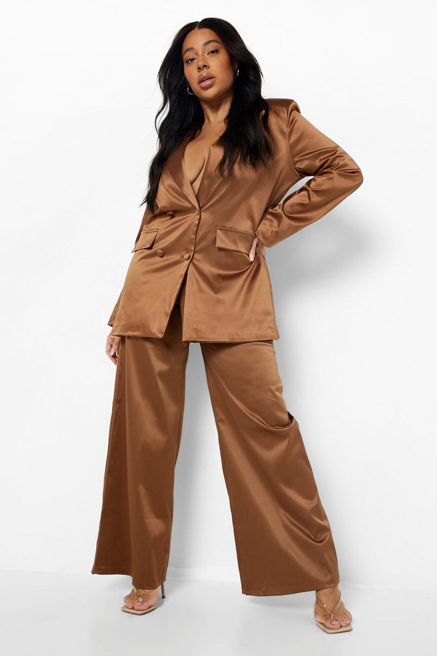 The Frolic Plus Wide Leg Suit Pants In Coconut Shell Brown, 40% OFF
