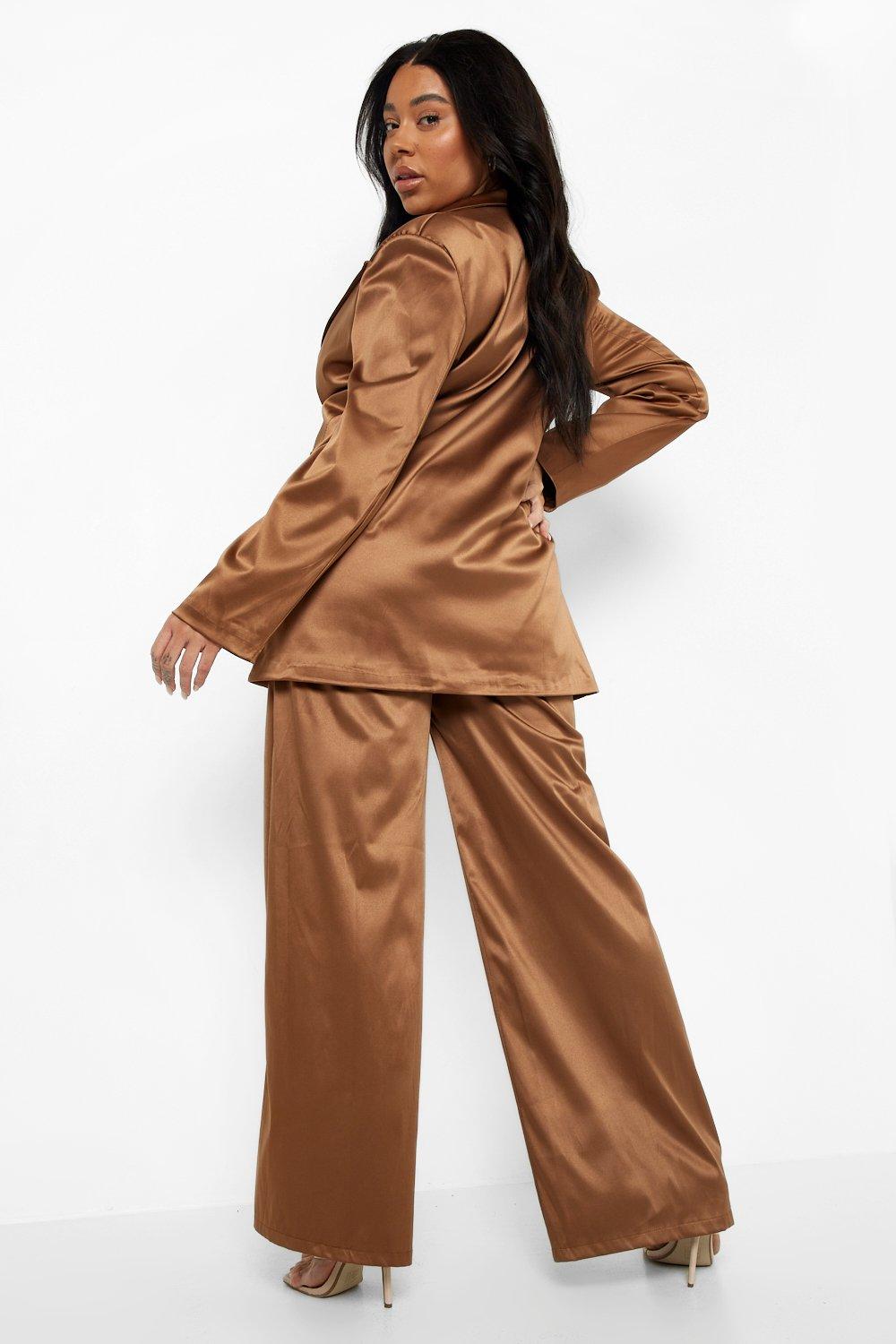 Women's Chocolate Brown Wide Leg Silk Trouser