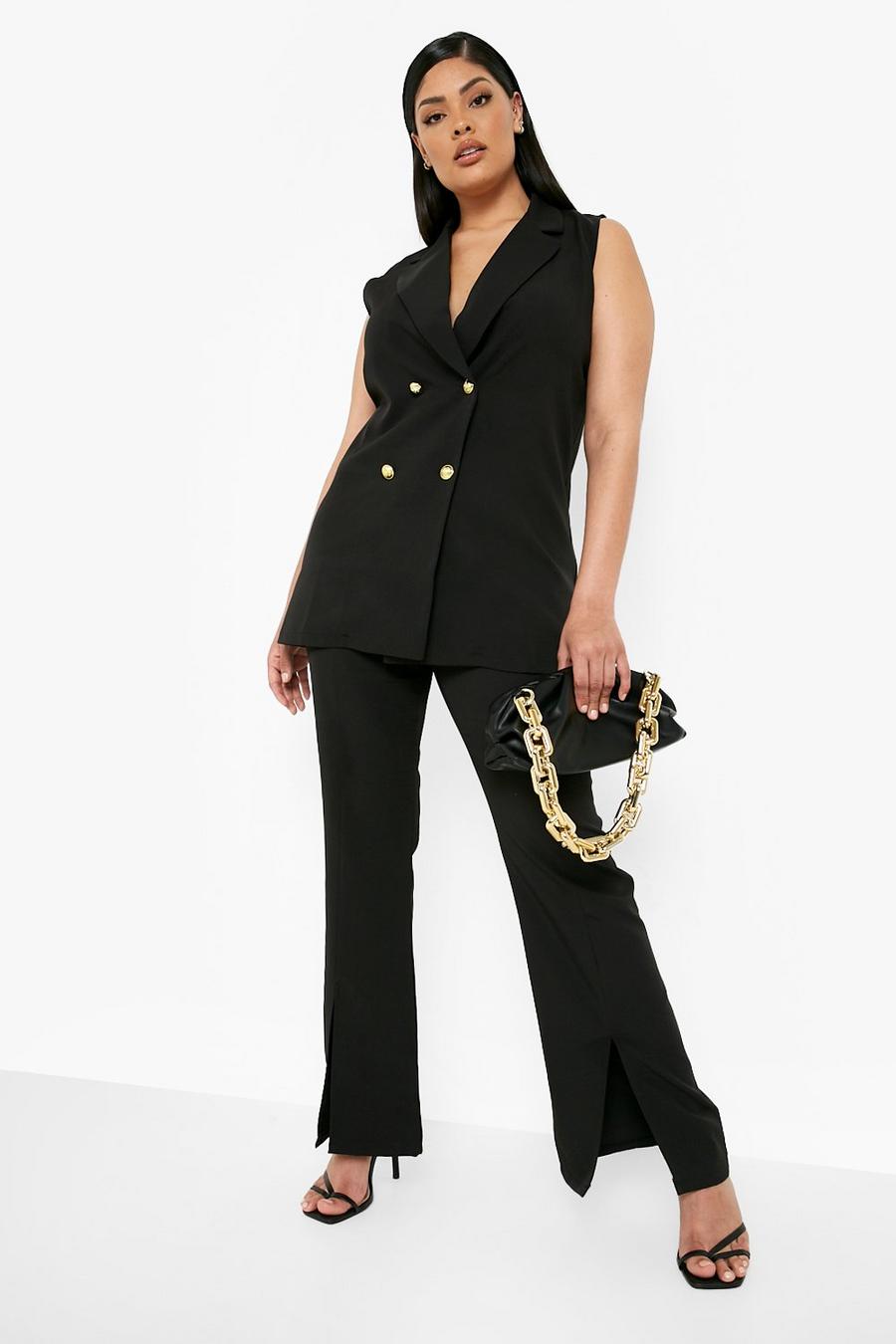Black Plus Split Front Tailored Trousers image number 1