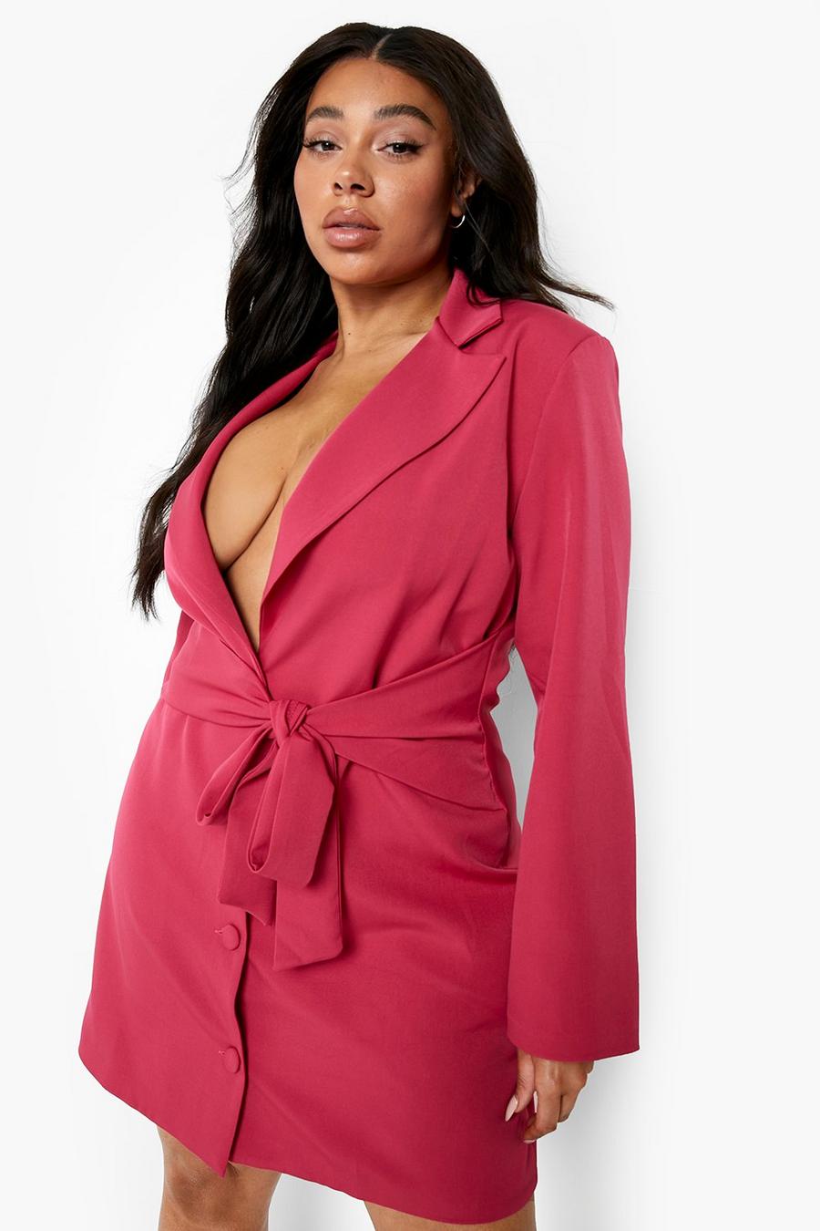 Vestito Blazer Plus Size con cintura, Hot pink rosa